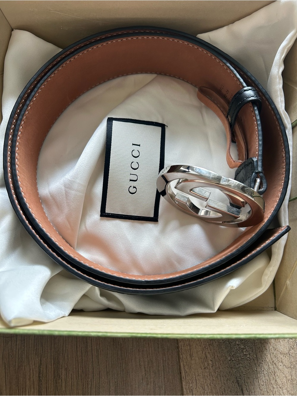 🚩steal Gucci Silver Interlocking G Leather Belt - Black & Tan